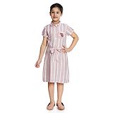 Peppermint Half Sleeves Cotton Striped Dress - Pink