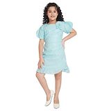 Peppermint Half Sleeves Solid Colour Dress with Floral Applique - Sea Green