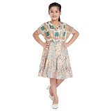 Peppermint Half Sleeves Cotton Tiered Floral Printed Dress - Green