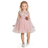 Peppermint Sleeveless Cotton Flared Dress with Embroidered Floral Sequins - Pink