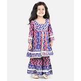 BownBee Pure Cotton Full Sleeves Cheveron  Printed Kurta With Sharara  - Purple