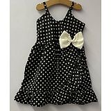 My Pink Closet Sleeveless Bow Embellished Polka Dots Printed Dress - Black