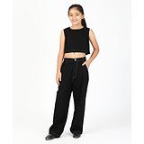 Budding Bees Sleeveless Cotton Denim Solid Colour Crop Top & Jeans Set - Black