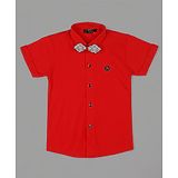 Actuel Half Sleeves Solid Knitted Shirt With Bow - Red