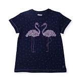 GINI & JONY Gini And Jony  Half Sleeves All Over Printed Flamingo Applique Tee - Navy Blue