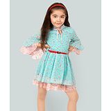 Naughty Ninos Three Fourth Bell Sleeves Floral Printed Fit and Flare Dress - Blue