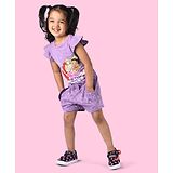 ZALIO Half Sleeves Cotton Disney Princess Printed Top & Short Set - Purple