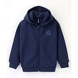 Little Kangaroos Fleece Full Sleeves Hooded Jacket Solid Colour - Navy Blue