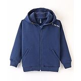 Little Kangaroos Full Sleeves Solid Fleece Hooded Sweat Jacket with Pockets - Navy Blue