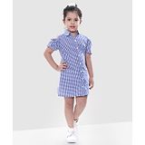 Naughty Ninos Half Sleeves Cotton A-Line Checked Shirt Dress - Blue & White