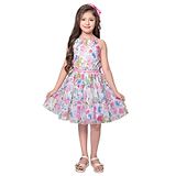 TINY BABY Sleeveless Synthetic Fabric Floral Printed  Dress with Hair Band - Pink