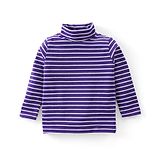 Babyhug Cotton Lycra Full Sleeves Turtle Neck T-Shirt with Stripes - Purple & White