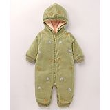 Yellow Apple Winter Wear Hooded Full Sleeves Romper with Stars Glitter Print - Green