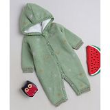 Yellow Apple Winter Wear Hooded Full Sleeves Romper with Stars Glitter Print - Green