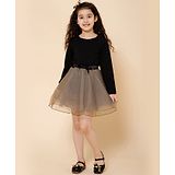 Piccolo Full Sleeves Solid Top With Flared Skirt - Grey & Black