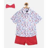 Nauti Nati Half Sleeves Printed Shirt With Shorts & Bow - White & Red