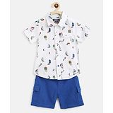 Nauti Nati Half Sleeves Sail Boat Printed Pure Cotton Shirt With Shorts - White & Blue