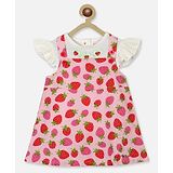 Nauti Nati Half Sleeves Polka Dot  Strawberry Print A-Line Dress - Pink