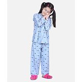 BownBee Full Sleeves Peter Pan Collar Bird Printed  Night Suit - Blue