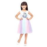 Doodle Girls Clothing Doodle Girls Sleeveless Unicorn Printed Colour Block Tulle  Party Dress  - Off White