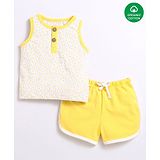 Nino Bambino 100% Organic Cotton Sleeveless Floral Printed Tank Top And Shorts - White & Yellow