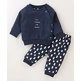 Pepito Cotton Fleece Full Sleeves Winter Wear Sweatshirt & Pants Set Text Print - Navy