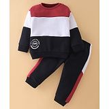 Pepito Cotton Fleece Knit Winter Full Sleeves T-Shirt & Joggers With Text Print - Red & White