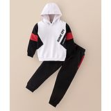 Pepito Cotton Fleece Winter Wear Full Sleeves Hoodie & Lounge Pant Set Text Print - White & Black