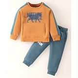 Pepito Fleece Full Sleeves Winter Wear Sweatshirt & Lounge Pant Set Text Print - Brown