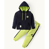 Pepito Full Sleeves Winter Wear Suit Set Text Print - Navy Blue & Green