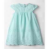 Beebay Cap Sleeves Schiffli Embroidered Fit & Flare Dress - Green