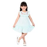 Beebay Frill Sleeves Floral Embroidered  Solid Tiered Dress - Mint Blue