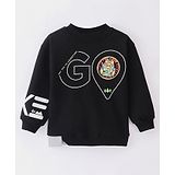 Little Kangaroos Drop Shoulder Full Sleeves Fleece Sweatshirt GO Print - Black