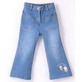 Little Kangaroos Little Kangaroo 100% Cotton Flared Fit Jeans with Floral Embroidery - Light Blue