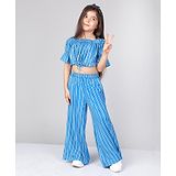 Naughty Ninos Off Shoulder Half  Sleeves Striped Top & Palazzo  - Blue & White