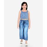 Naughty Ninos Sleeveless Floral Embroidered Top With Palazzo Set - Blue