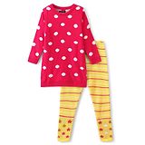 Pine Kids Full Sleeves Tunic and Full Length Bottom Sweater Set Polka Dots Design & Striped - Red & Yellow