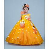 Li&Li BOUTIQUE Sleeveless All Over Flower Applique Fit & Flare Dress - Mango Yellow, White, & Peach