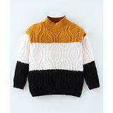 Yellow Apple Knitted Full Sleeves Sweater With Cable Knit - White  & Mustard