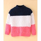 Yellow Apple Knitted Full Sleeves Sweater With Cable Knit - White Blue & Pink