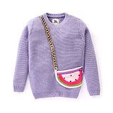 Yellow Apple Full Sleeves Sweater With Chain Applique Solid Colour - Purple