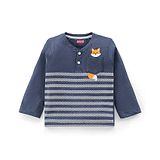 Babyhug 100% Cotton Full Sleeves Striped T-Shirt With Fox Graphics - Navy Blue