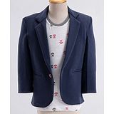 Rikidoos Full Sleeves Solid Blazer With Fox Printed Tee - Navy Blue & Melange Grey