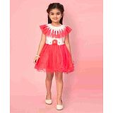 Aarika Half Sleeves Floral Applique And Lace Embellished   Fit & Flare  Party Dress  - Gajri Pink