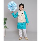 BAATCHEET Full Sleeves Solid  Kurta Pajama  And Jacquard Self Designed Jacket - Azure Blue