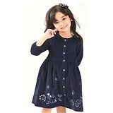 Beebay Full Sleeves  Garden Theme Rabbit  Embroidered Corduroy Dress  - Navy Blue