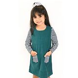 Beebay Full Sleeves Striped A Line Corduroy Dress - Teal Blue