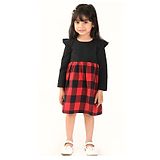 Beebay Cap Full Sleeves Buffalo Checked Dress  - Black & Red