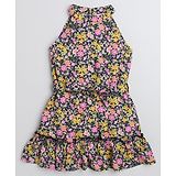 Taffykids Halter Floral Printed A Line Dress With Tie Up Belt -Multi Colour