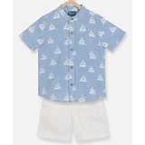 Nauti Nati Pure Cotton Half Sleeves Ships Printed Shirt   With Shorts - Blue